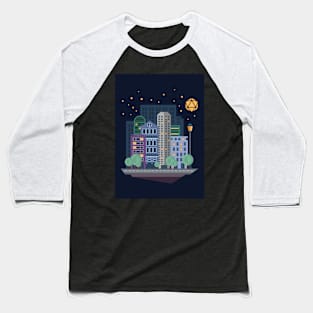 Cityscape City Under Polyhedral Dice Moon Baseball T-Shirt